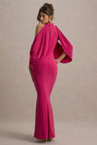 Teresa Hot Pink High Neck Cold Shoulder Maxi Dress