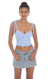 Shoulder Ties Twist Top in Blue