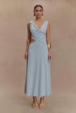 Raleigh Asymmetrical Slinky Midi Dress Pale Blue
