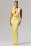 Harriet Lemon Plunge Neck Maxi Dress With Floral Detail