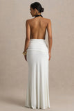 Tilly Black And White Extreme Plunge Neck Maxi Dress With Wrap And Ruched Details