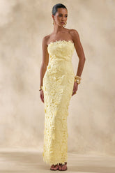 Gracie Lemon Lace Bandeau Maxi Dress