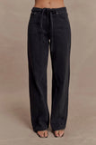 Perrie Mid Rise Straight Leg Tie Jeans Washed Black