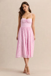 Gloriana Pink Lace Sweetheart Neck Midi Dress