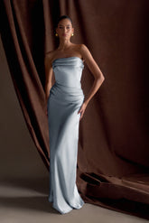 Jasmine Strapless Satin Maxi Dress Frosted Blue