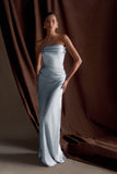 Jasmine Strapless Satin Maxi Dress Frosted Blue