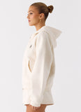 Signature Double Zip Up Hoodie Cream