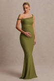Lita Olive Twisted Asymmetric Maternity Maxi Dress