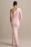 Heloise Pink Asymmetric One Sleeve Maternity Maxi Dress