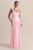 Aurina Pink Square Neck Maxi Dress With Scarf Detail