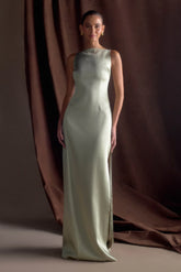 Violet Sleeveless Satin Maxi Dress Sage