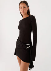 Niella Long Sleeve Wrap Mini Dress Black