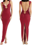Women Sexy Backless Dress V Neck Sleeveless Open Back Split Maxi Dress Party Cocktail