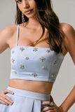 Vienna Blue Embellished Satin Crop Top