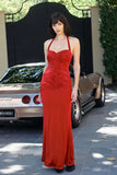 Hoai Gathered Slinky Halter Maxi Dress Deep Red