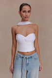 Talia Chiffon And Linen Halter Top White