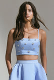 Vienna Blue Embellished Satin Crop Top