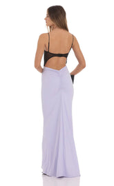 Open Back Two Toned Maxi Dress in Lavender