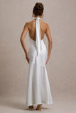 Knox White Satin Knot Halter Neck Maxi Dress