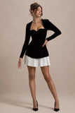 Americano Black Velvet Sweetheart Long Sleeve Mini Dress