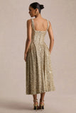 Lima Champagne Sequin Square Neck A Line Midi Dress