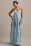 Elayne Powder Blue Halter Neck Maxi Dress With Cut Out Detail
