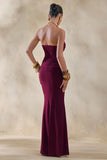 Elodia Burgundy Bandeau Maxi Dress With Gathered Detailing