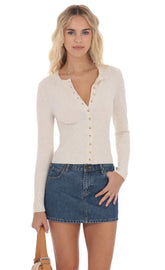 Cinched Knit Cardigan in Heather Cream