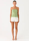 Sea Garden Beaded Strapless Top Green