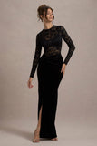 Loving Look Black Lace Long Sleeve Twisted Split Maxi Dress