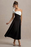 Malta Black White One Shoulder Midi Dress