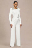 Prize Cream Crew Neck Jumpsuit With Embellishment Detail