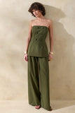 Hesper Olive Pinstripe Wide Leg Tailored Trouser
