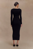 Culver Draped Twist Knit Midi Dress Black