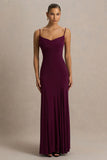 Gabbie Burgundy Cowl Neck Maxi Dress With Mesh Back Detail