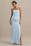 Joseline Powder Blue Satin Corset Wrap Maxi Dress With Scarf