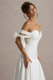 Ethel White Cream Bardot Maxi Dress With Volume Skirt