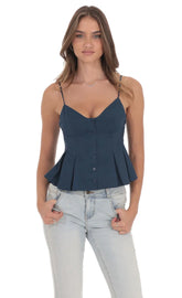 Pinstripe Pleated Flare Top in Navy
