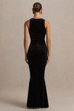Pippa Black Velvet Crew Neck Mermaid Maxi Dress