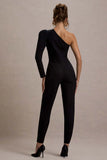 San Jose Black One Shoulder Puff Sleeve Jumpsuit
