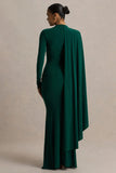 Always Bottle Green High Neck Maxi Dress With Cape Sleeve Detail