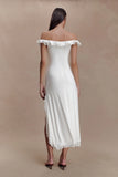 Allegra Off Shoulder Ruffle Midi Dress Ivory