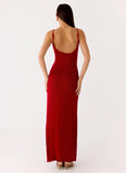 Palm Breeze Flower Crochet Maxi Dress Burnt Red