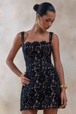 Orelisse Black Lace Square Neck Mini Dress