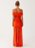 Charming Off Shoulder Maxi Dress Orange