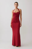 Hoai Gathered Slinky Halter Maxi Dress Deep Red
