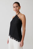 Theodosia Asymmetric Lace Halter Top Black