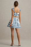 Modella Blue Porcelain Print Skater Mini Skirt