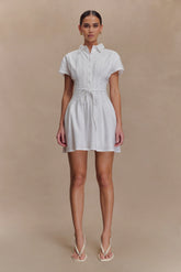 Aysha Buttoned Linen Mini Dress White