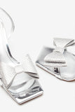 Headlines Silver Ankle Strap Heeled Sandals With Diamante Bows